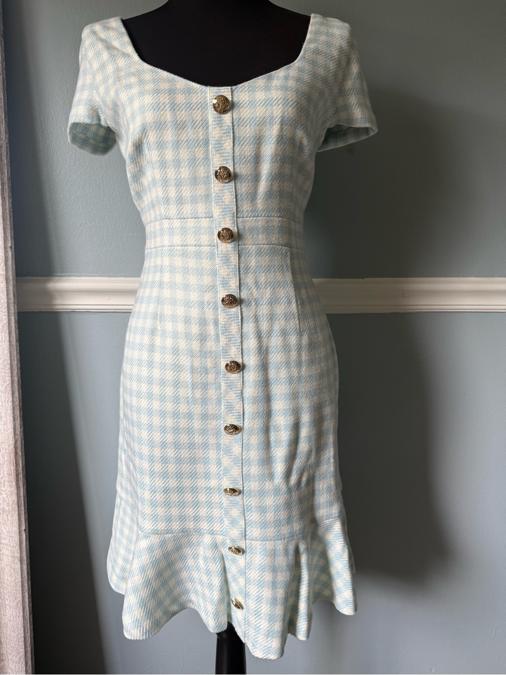 Guess Light green Houndstooth Button-Front Midi Dress M